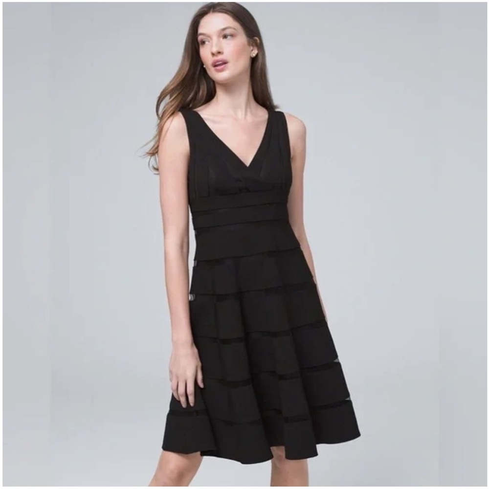 White House Black Market WHBM Black Tiered Fit & Flare Dress Size 4